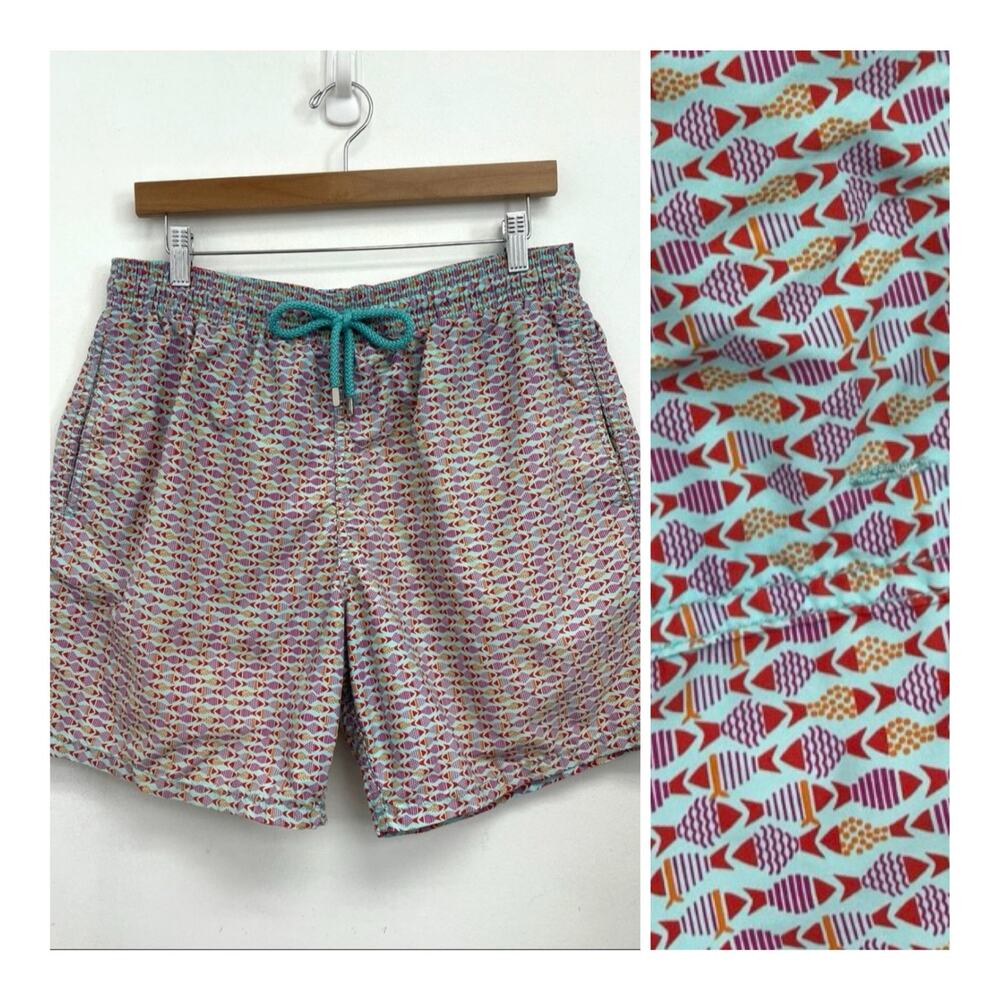 Vilebrequin Fish Print Novelty Drawstring Swimsuit Swim Trunks Shorts XL